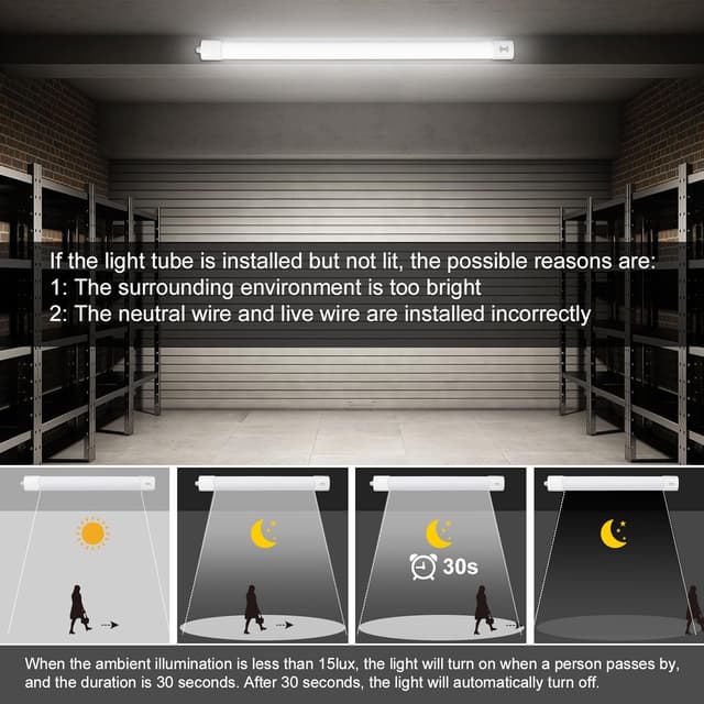 Detalle de LEOEU 2er Set 45W LED Feuchtraumleuchte mit Bewegungsmelder (IP65, 4.000K) – 150 cm, 4.950 lm