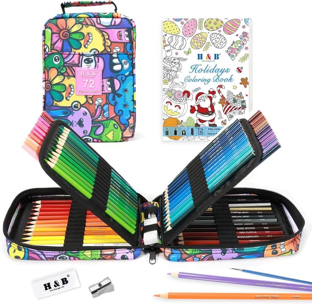 Detalle de H & B Colouring Pencils 72-Piece Oil-Based Coloured Pencil Set with Colouring Book