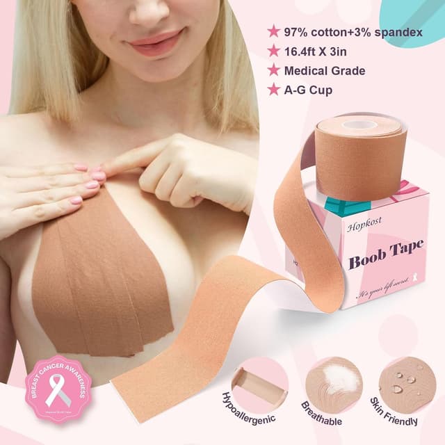 Detalle de Hopkost Boob Tape Breast Lift Tape (with 2 Nipple Covers) for Large Breasts, Beige, 4 in