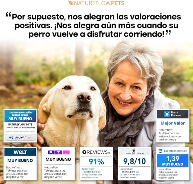 Thumbnail 1 de Superior Condroprotector Perros - Ganador DE MÚLTIPLES PREMIOS EN Pruebas - Suplementos para Articulaciones Perros con Glucosamina y MSM, 100 Comprimidos de Natureflow Pets