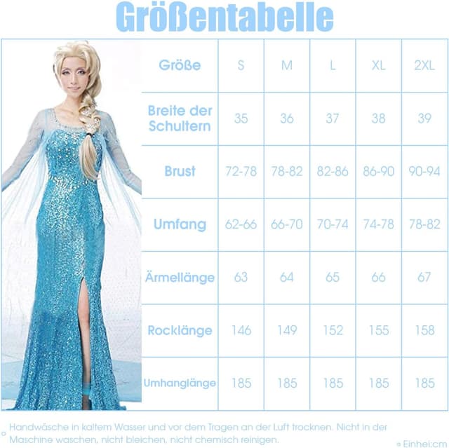 Detalle 2 de YOSICIL Damen Prinzessin ELSA Kleid (Eiskönigin) – blaues Cosplay-/Festkleid, S-2XL