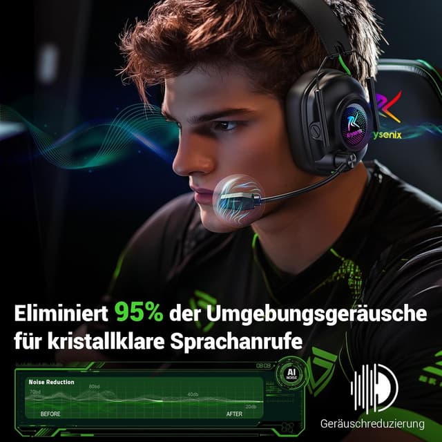 Detalle de Krysenix KGH2 Wireless Gaming-Headset für PS5, PS4, PC, Mac & Switch (2,4 GHz, Mikrofon, Noise Cancelling, LED, bis zu 40 h)