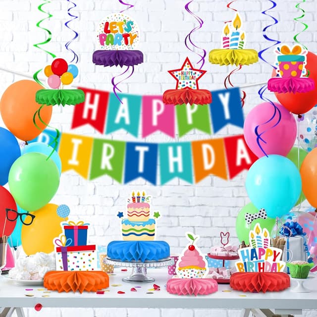 Detalle 2 de Happy Birthday Decorations Set 9 Honeycomb Centerpiece ๐