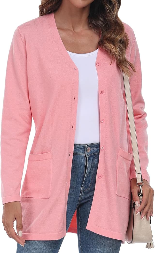 Detalle de YUNDAI Women’s Open-Front Lightweight Knitted Long Cardigan with Pockets