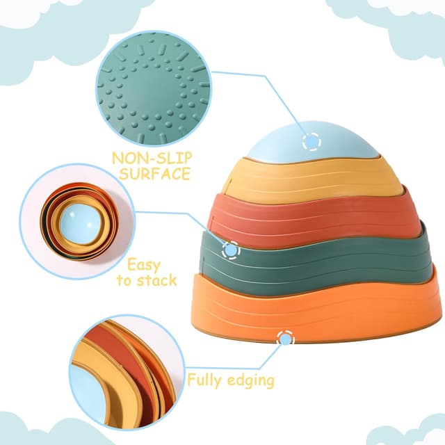 Detalle de LoomLark Balance Stepping Stones for Kids (5-Pack) — Non-Slip River Stones Obstacle Course for Ages 3–8+