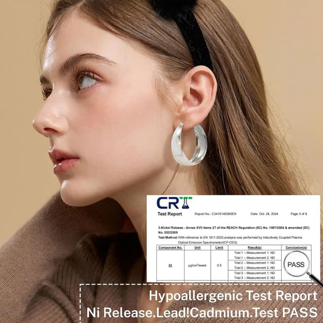 Detalle 2 de Senteria Ohrringe Silber 925 Creolen für Damen, hypoallergen – große Creolen in verschiedenen Größen