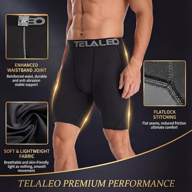 Detalle de TELALEO 5-Pack or 6-Pack Men’s Compression Shorts (Spandex Athletic Baselayer)