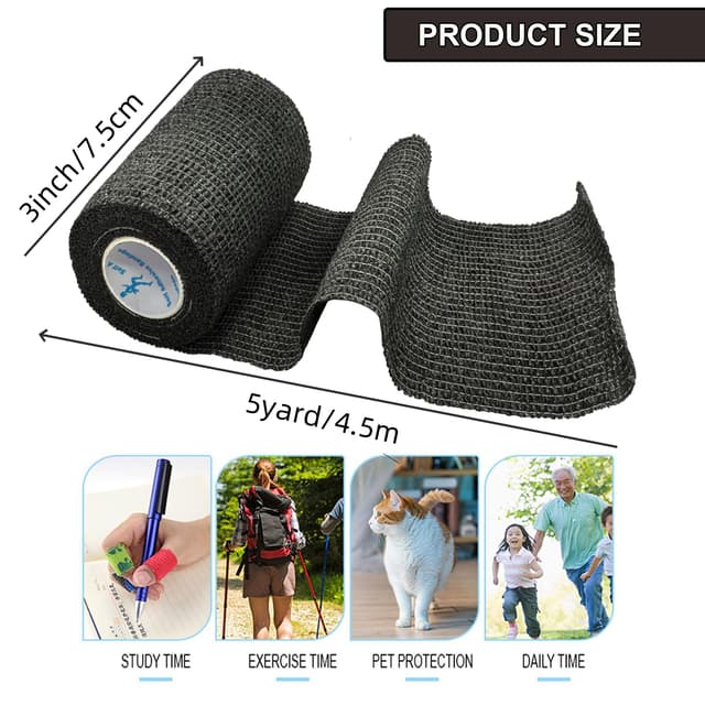 Detalle 2 de ANAMPION 12 Rolls Self-Adhesive Football Sock Tape (7.5cm x 4.5m) – Cohesive bandage wrap for first aid & sports support