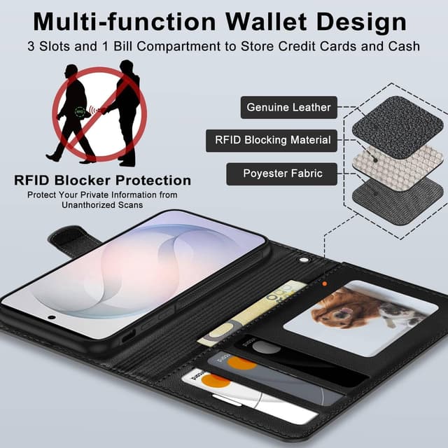 Detalle 2 de XTCASE Cover magnetica per Samsung Galaxy S26 5G con portafoglio 2 in 1 rimovibile, antiurto e chiusura magnetica (nera)