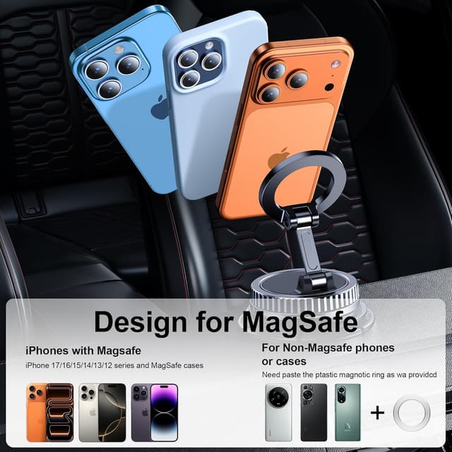 Detalle 2 de Chiclish MagSafe Car Phone Holder (360° Adjustable, 3M Suction, Up to 3600 gf Magnetic Force) for iPhone 17–12 Series
