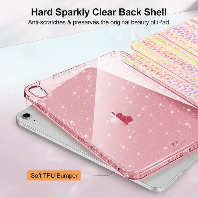 Detalle 2 de Fintie Glitzer-Hülle für iPad 11./10. Generation (A16 Chip, 2025/2022) mit Stifthalter – transparent, dünn & stoßfest