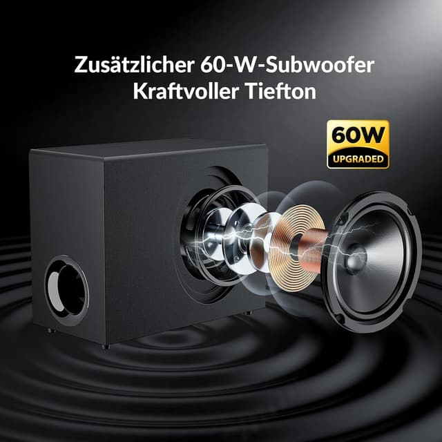 Detalle de Yinet-EU Soundbar mit Subwoofer (120 W) – abnehmbare 2-in-1 Soundbar, 3 EQ-Modi, Bluetooth 5.3/ARC/Opt/AUX für TV, PC, Gaming