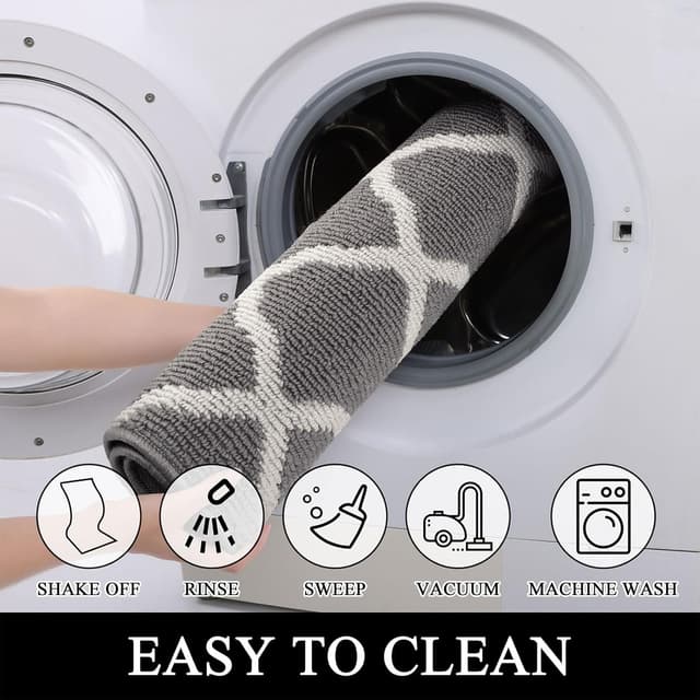 Detalle 2 de SHACOS Door Mats 20"x32" Indoor Washable Kitchen Entryway Rug (Light Gray) — Non-Slip, Absorbent Doormat