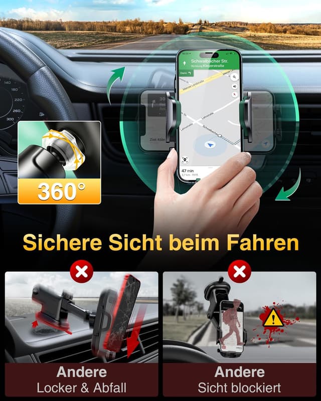 Thumbnail 3 de VANMASS 2026 militärische Handyhalterung für Auto mit Lüftungshaken – 360° drehbar, Metallhaken, grün