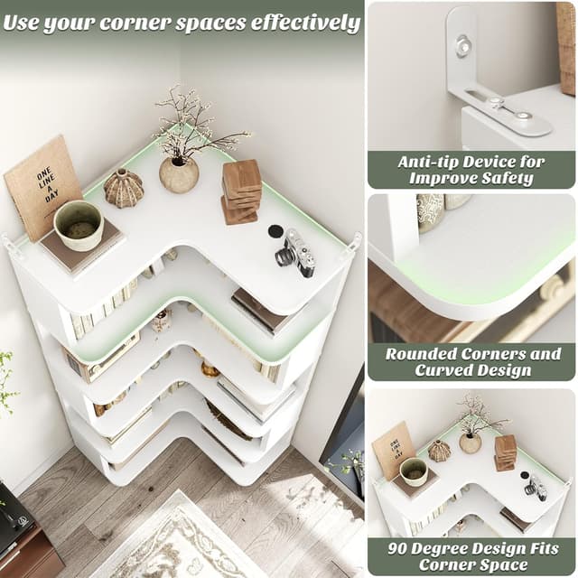 Detalle 2 de Armocity Corner Book Shelf (6-Shelf L-Shaped Corner Bookshelf) in White