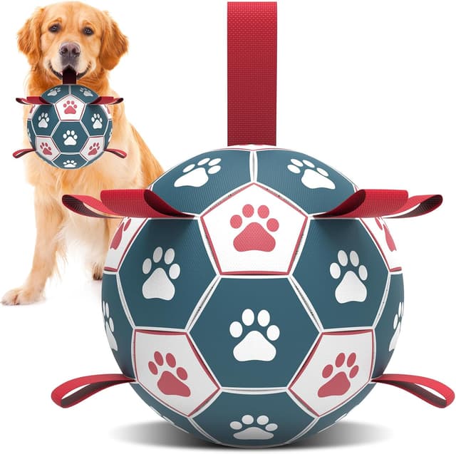Detalle de HETOO Dog Soccer Ball (8 inch) – interactive tug and water toy with bounce, float and crinkle