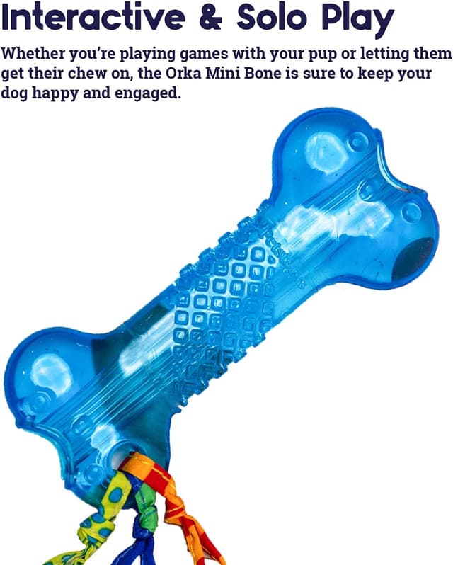 Detalle de Petstages Orka Mini Bone (Bleu Roi) : jouet à mâcher en TPE rigide pour chiens