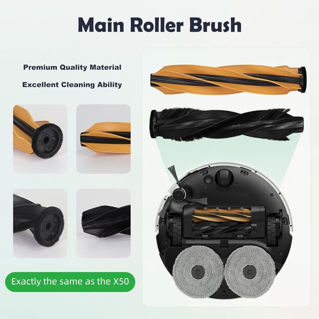 Detalle de Ersatz-Zubehör-Set kompatibel für Dreame L50/L50S/L40s Pro Ultra & Mova V50/P50s Ultra (Hauptbürste, Filter, Seitenbürsten, Wischpads, Staubbeutel)
