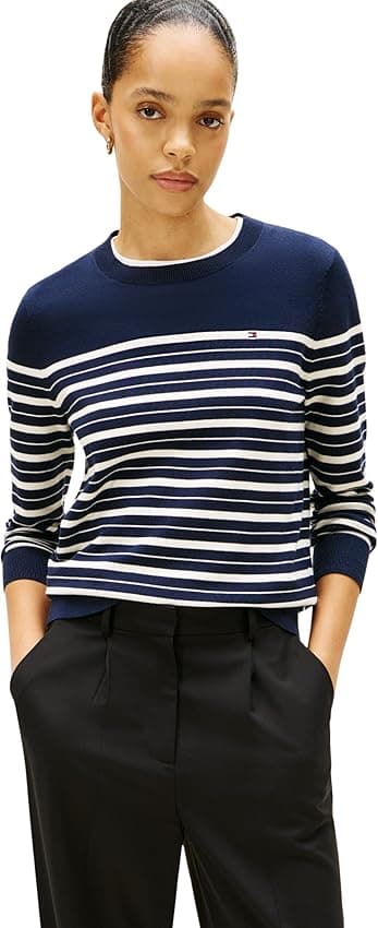 Detalle de Tommy Hilfiger Co Jersey Stitch C-nk LS Swt Ww0ww44984 Suéter Azul XXS