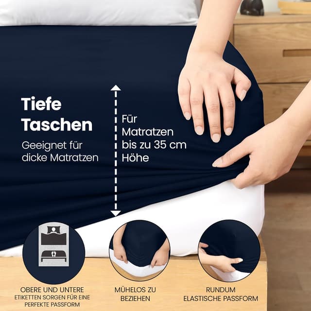 Detalle de Utopia Bedding Spannbettlaken 80x200 cm Marineblau – gebürstete Mikrofaser, OEKO-TEX, Tasche 35 cm