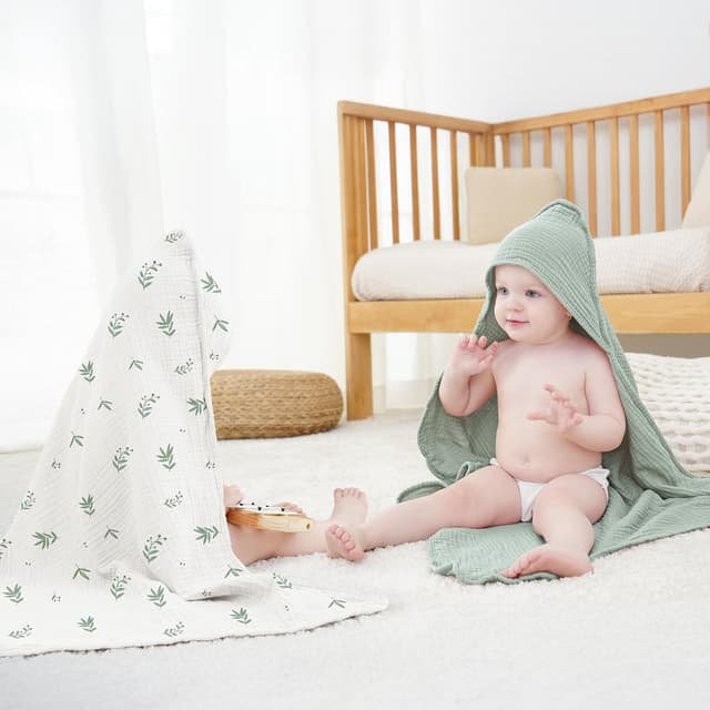 Detalle 2 de Susurration Baby Handtuch mit Kapuze – 4-lagig aus Musselin-Baumwolle, 2er-Set