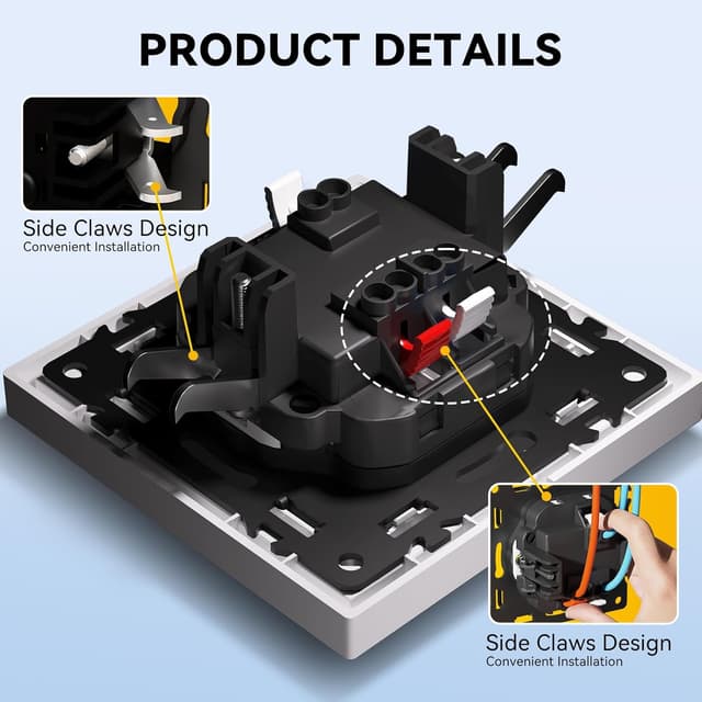 Detalle 2 de BSEEDLIFE Lichtschalter Unterputz 1-fach 1-polig (1-Weg) mit PC-Rahmen – weiß, 80 × 80 mm