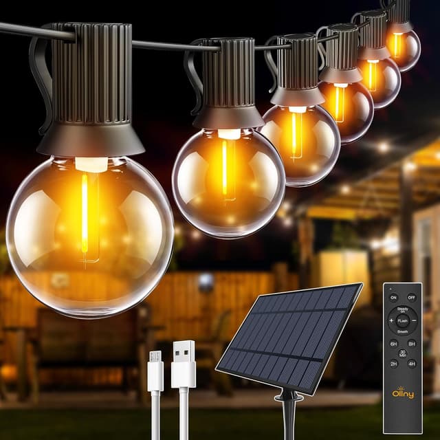 Detalle de Ollny Solar Outdoor Festoon Lights (10m) with Remote, 16+1 G40 Shatterproof Bulbs, IP-rated