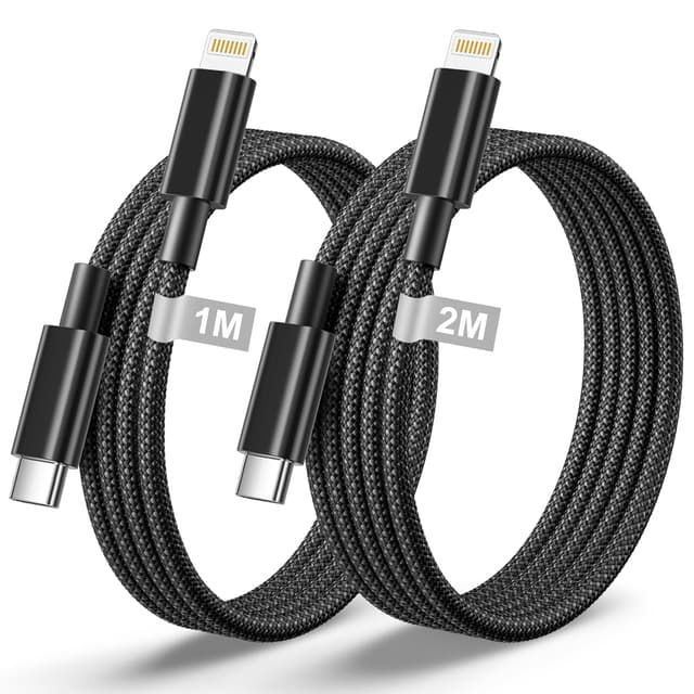 Detalle de Câble iPhone USB‑C vers Lightning MFi (lot 2) — 1 m + 2 m, nylon tressé
