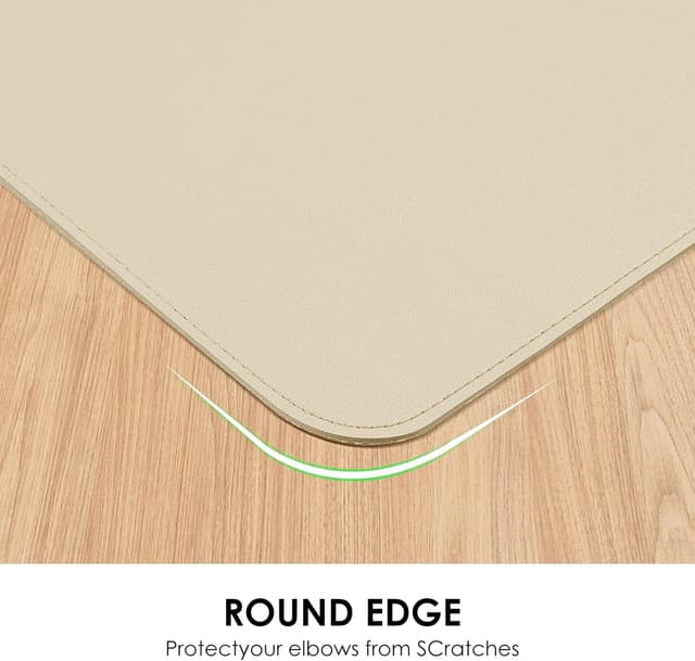 Detalle de Vicwe Schreibtischunterlage aus PU-Leder (120 x 60 cm) – rutschfestes Office-Mauspad für Büro & Zuhause, Beige
