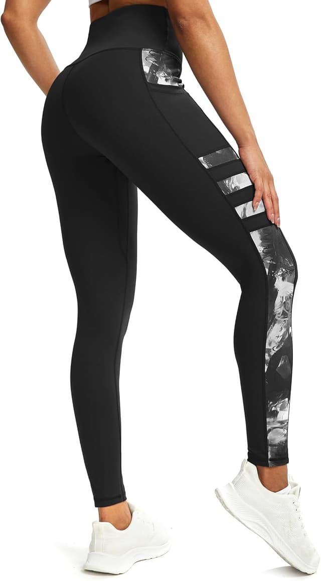 Detalle de Tuspryt Sport Leggings Damen mit Taschen – blickdichte High-Waist Trainingshose für Yoga, Fitness & Lauf-Workouts
