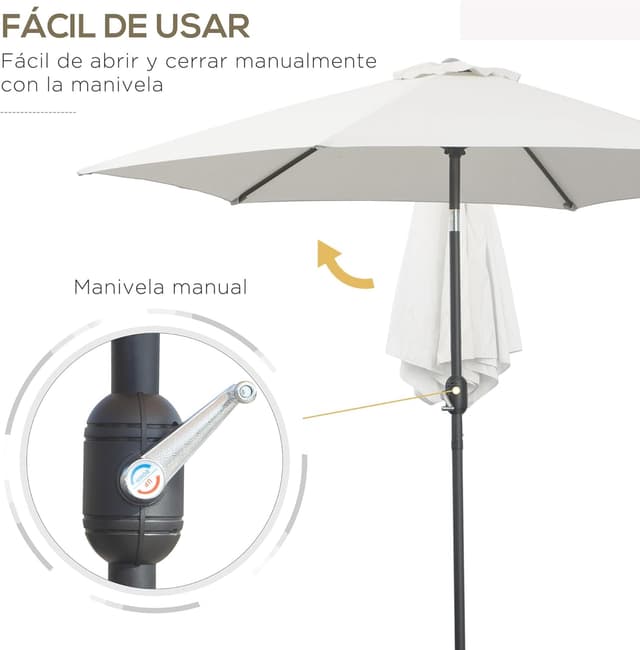 Detalle de Outsunny Sombrilla de Jardín Ø260 cm parasol reclinable