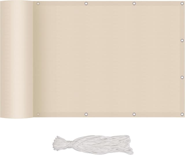 Detalle de interGo Balkon Sichtschutz Balkonverkleidung 90x300 cm HDPE mit Ösen und Kordel (Creme)