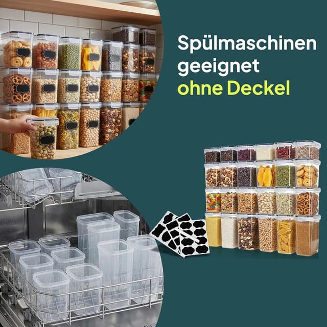 Detalle de uandu luftdichte Vorratsdosen mit Deckel – 24er Set BPA-frei (für Küche, inkl. Stift & Etiketten)