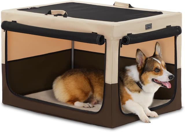 Detalle de Petsfit faltbare Hundebox für Zuhause & Auto – Hundetransportbox mit Metallrahmen und reißfestem Netzfenster