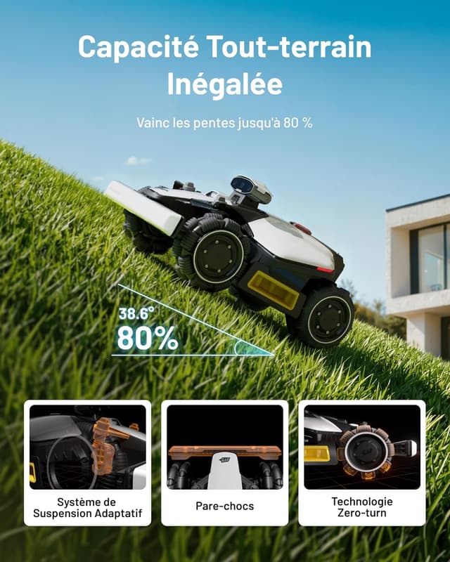 Detalle 2 de MAMMOTION LUBA Mini 2 AWD 1000 : robot tondeuse avec cartographie IA et vision par caméra