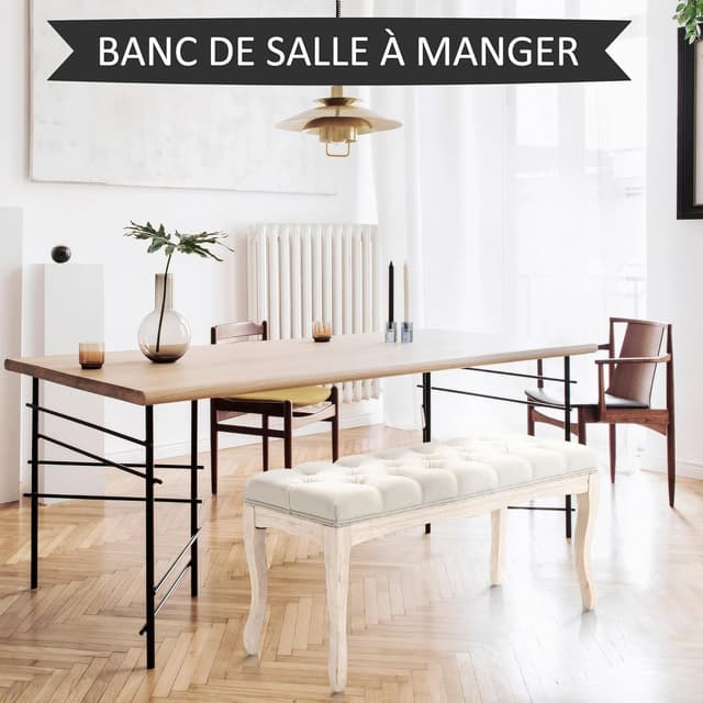 Detalle de HOMCOM banquette capitonnée en lin style classique chic, 110 cm, piètement en bois d’hévéa sculpté