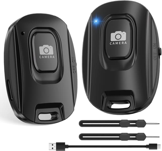 Detalle de VYVIYON Bluetooth-Kameraselbstauslöser für iPhone & Android – wiederaufladbar mit Selfie-Knopf (2er Pack Handgelenkschlaufe)