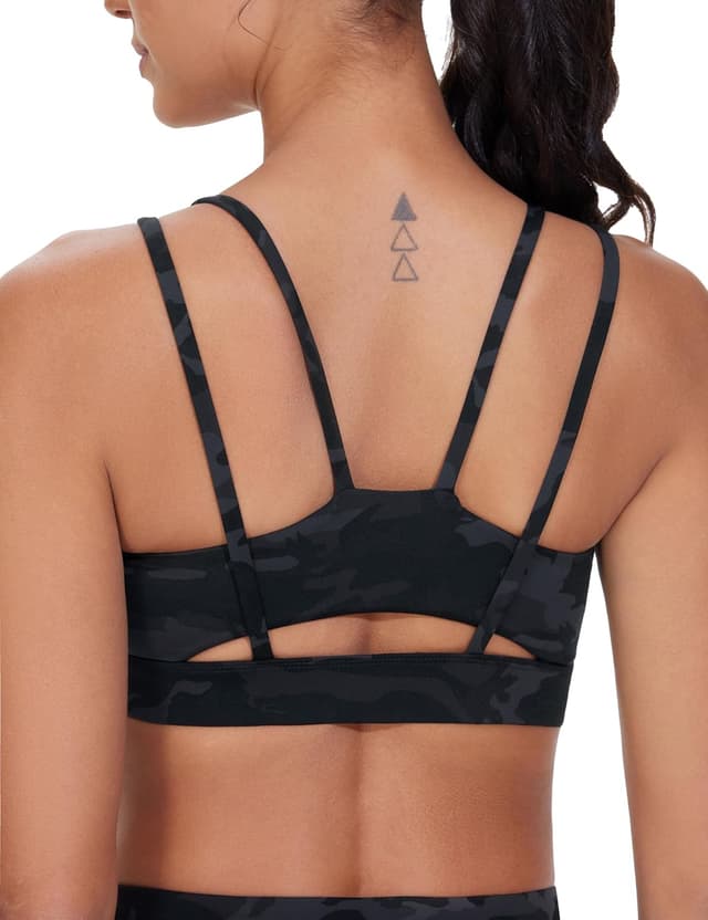 Detalle de THE GYM PEOPLE reggiseno sportivo da donna con doppia cinghia spaghetti e spalline imbottite