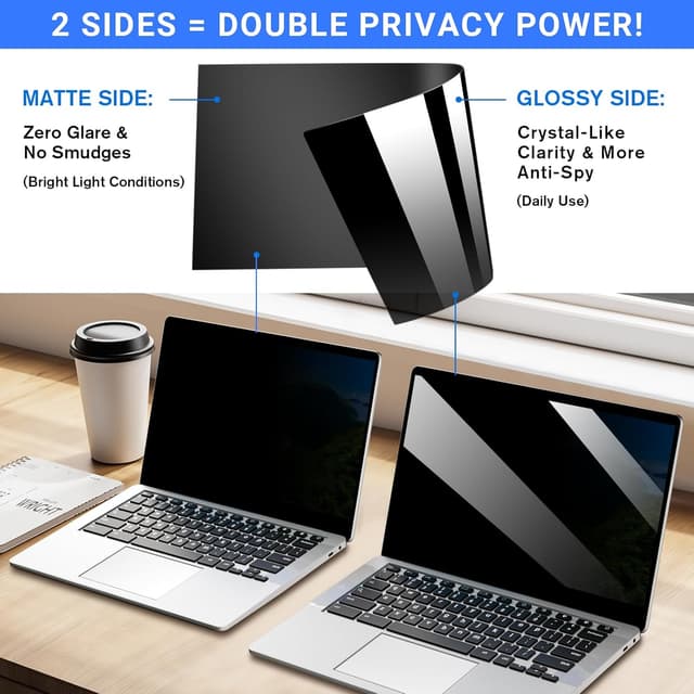 Detalle de ZOEGAA 4-way 360° Privacy Screen for 14-inch 16:10 Laptops (Removable, Anti-Glare & Blue Light)