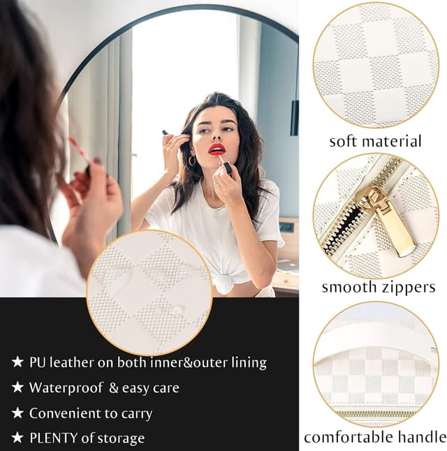 Detalle de HurLuksi Hurluksi Makeup Bag – PU travel cosmetic bag in white with dividers and handle