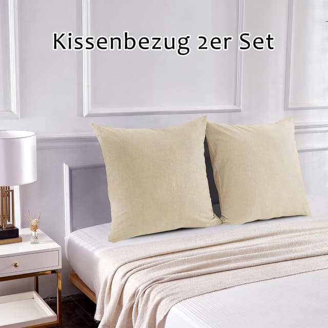 Detalle de TOCOMOA Kissenbezug 40x40 cm im 2er-Set – 100% gewaschene Baumwolle, Oeko-TEX zertifiziert, Leinenoptik
