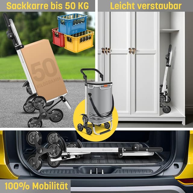 Detalle de KESSER® Einkaufstrolley Treppensteiger mit Kühlfach, klappbar (56 L, bis 50 kg) – 3in1 Trolley/Sackkarre/Umhängetasche in Grau