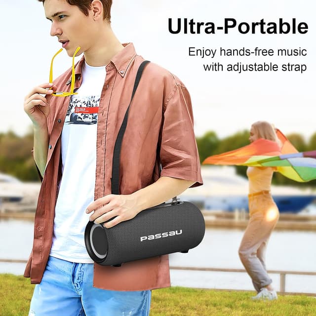 Detalle de Passau Portable Bluetooth Speakers 40W Peak (BT 5.3) with Passive Radiators, IPX5, RGB Lights, Adjustable Strap