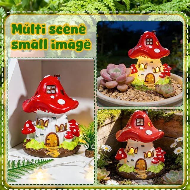 Detalle 2 de Resin Mushroom Fairy House Garden Ornament (4.1 × 4.1 × 5.7 inches) – GW Box Fairy House