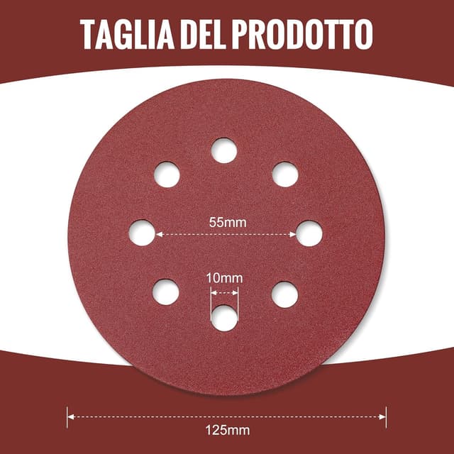 Detalle de WORKPRO set da 150 dischi abrasivi 125 mm con 8 fori e grane miste (60–600)