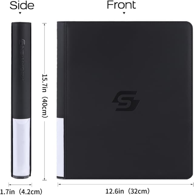 Detalle de Snekdy Top Loader Binder (9 Pockets) for 3 x 4 inch Cards, Holds 360 Top Loaders, Black PU Leather Zipper Binder