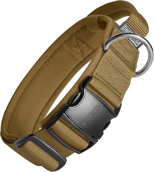 Detalle de OneTigris collare per cani con fibbia in metallo, marrone (taglia M)