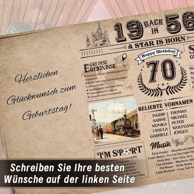 Thumbnail 3 de Thboxes Geburtstagskarte 70 „Back in 1956“ – Vintage-Grußkarte mit Umschlag
