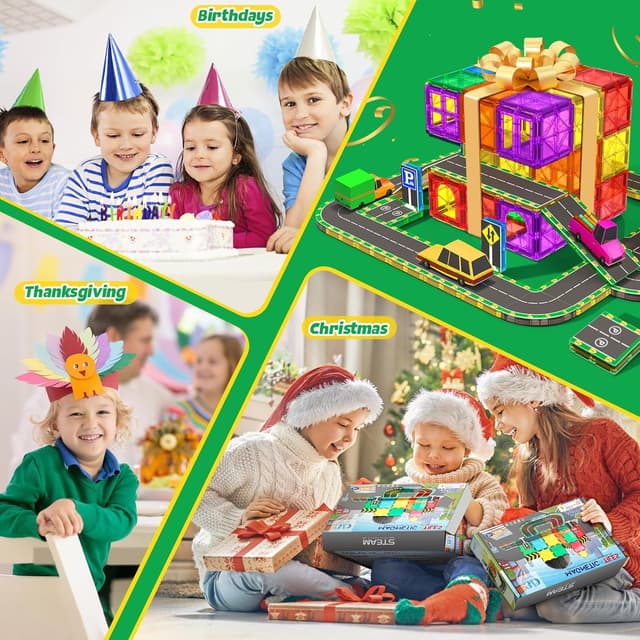 Detalle 2 de obakaer 64-teilige magnetische Bausteine Straßenaufsatz-Set mit Magnetfliesen (STEM) – für Kinder ab 3 Jahren