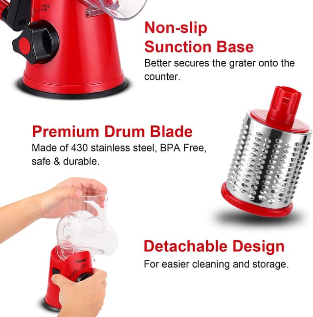 Detalle 2 de Râpe à fromage et légumes rotative avec 3 lames de tambour